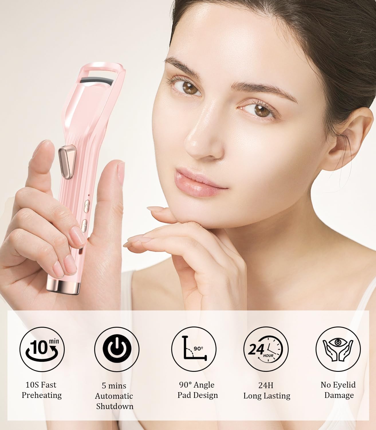 Heated Eyelash Curler - Fast Heating Rechargeable Electric Curler with Anti-Burn Technology | Pink, 2 Heat Modes