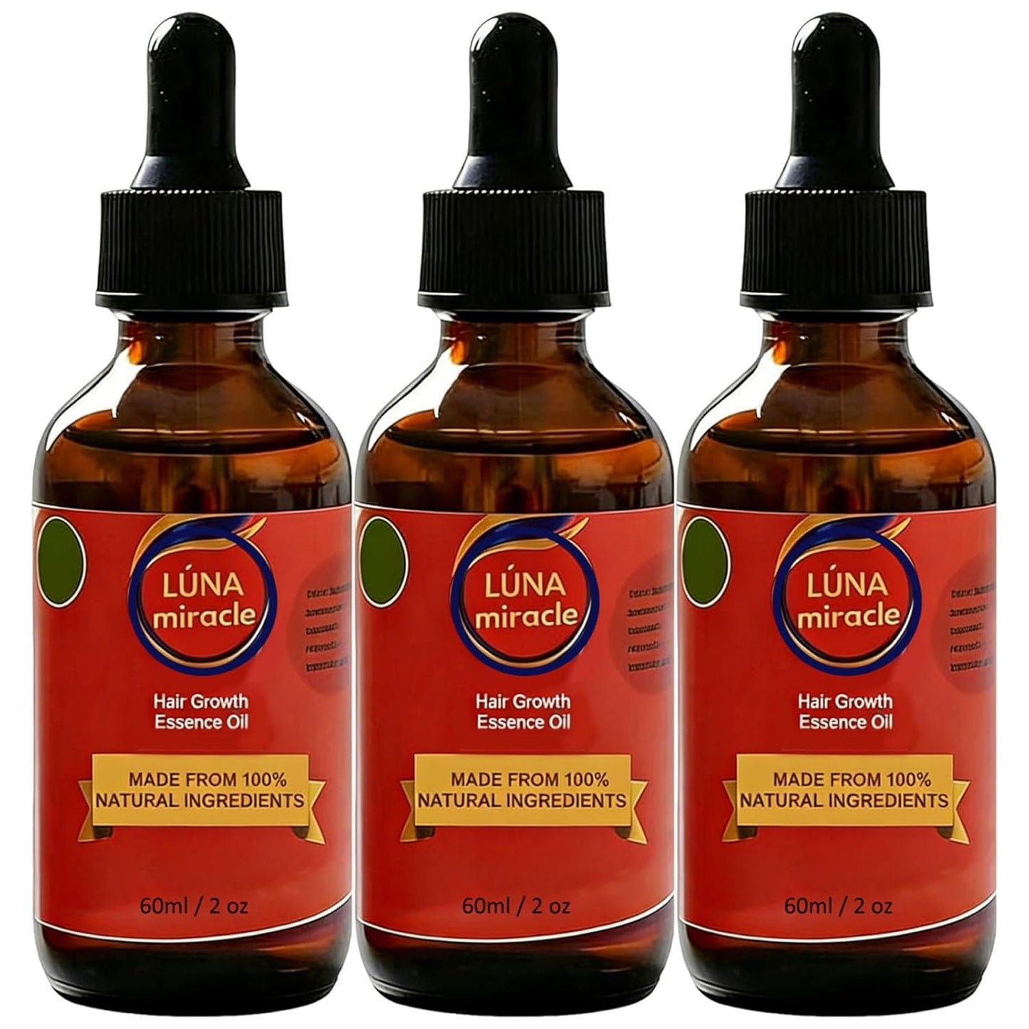 Luna Miracle Hair Growth Oil - 100% Natural Essence for Frizzy & Damaged Hair | 2 Ounce (2PCS)
