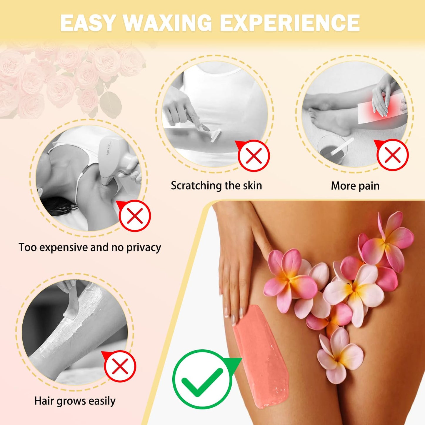 Keethem Wax Beads for Hair Removal - 5 * 100g/17.6 oz Wax Beads Waxing at Home for Sensitive Skin Women - Hard Wax Beads with 20 sticks, Bikini Brazilian Body Face Wax