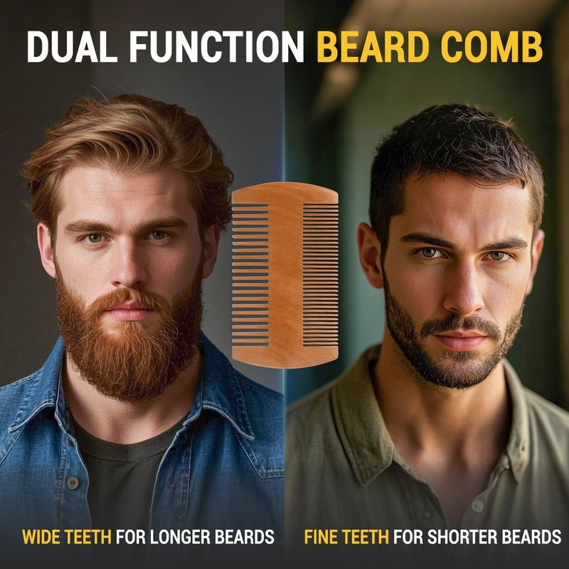 MEGAN Men's Beard Care Kit, Natural Boar Bristle Beard Brush, Anti-Static Pear Wood Comb, Stainless Steel Scissors with Travel Bag for Beard & Mustache Grooming.