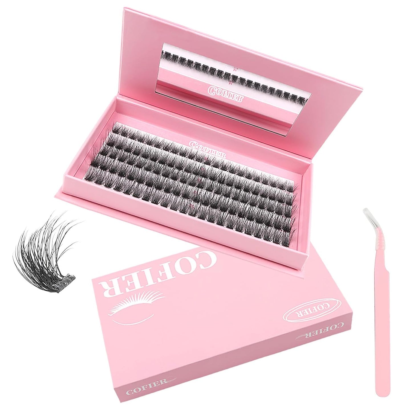 Wispy Lash Clusters Kit - 100 Pcs Individual Eyelash Clusters (12-20mm D Curl) | DIY Extension Kit with Tweezers, Natural Fluffy Lashes for Beginners