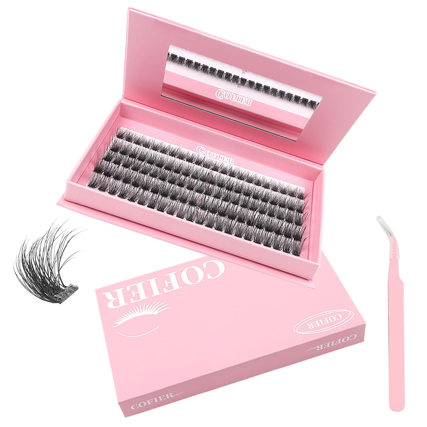 Glue-Free Wispy Lash Clusters Kit, 100 Pcs Individual Eyelash Clusters (12-20mm D Curl)- DIY Lash Extension Kit with Eyelashes Tweezers, Natural Fluffy Fake Lashes for Home Use, Beginners Friendly