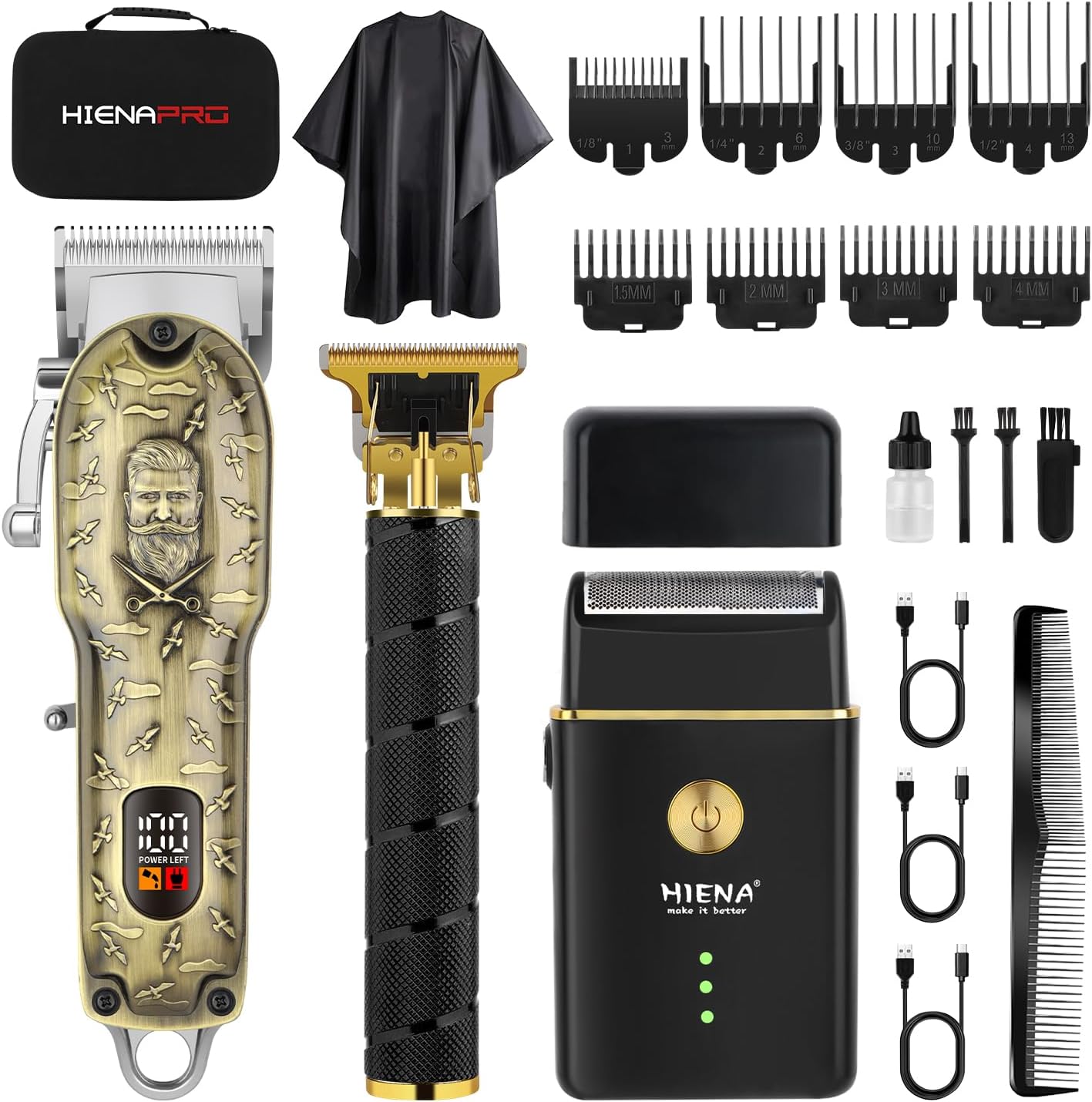 Professional Barber Clipper Set & Trimmer Kit for Men - Electric Foil Shaver & Beard Trimmers | USB Rechargeable Grooming Tools