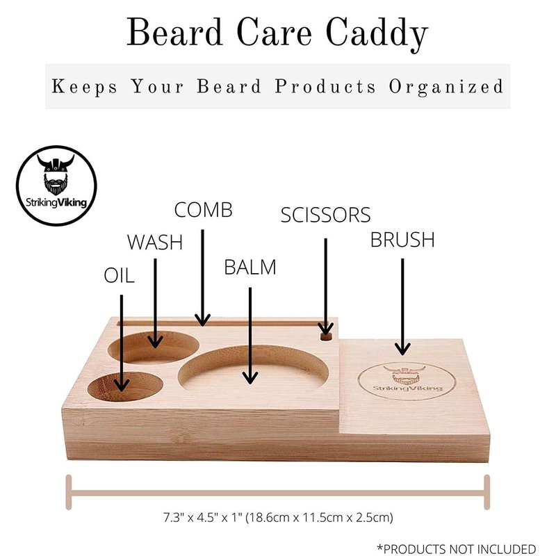 Striking Viking Bamboo Beard Caddy for Men - 7.3 in x 4.5 in x 1 in - Portable Grooming Caddy Organizer for Beard Balm & Oil Products