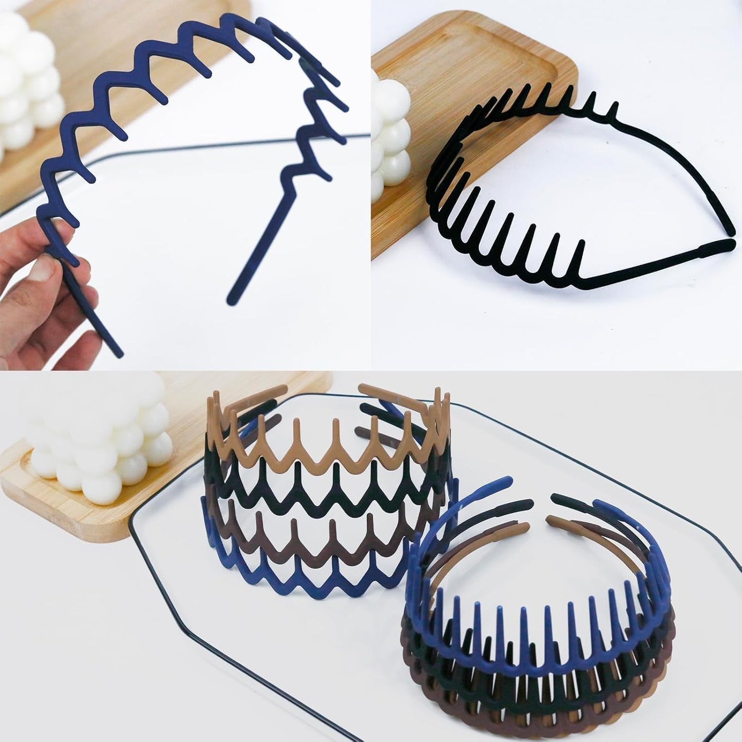 Zig Zag Plastic Headbands - 8 PCS Elastic Hair Accessories with Teeth Comb | Wave Shape for Thick Hair