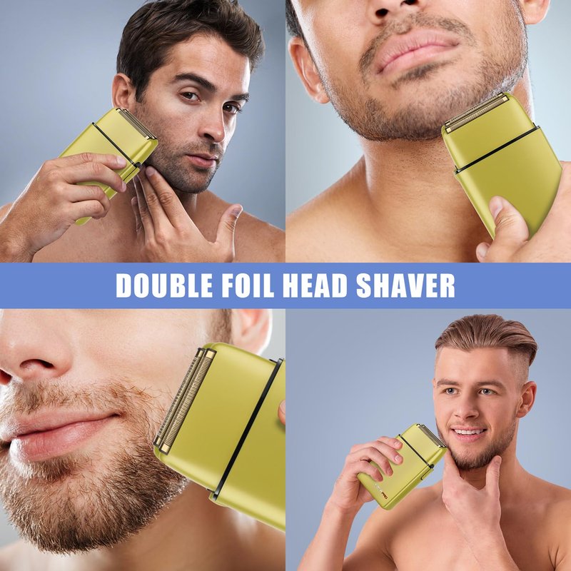 HIENA PRO Foil Shaver for Men Barber, Double Electric Foil Trimmer, Professional Electric Razor, Close Shaver, Cordless Rechargeable with USB, Yellow