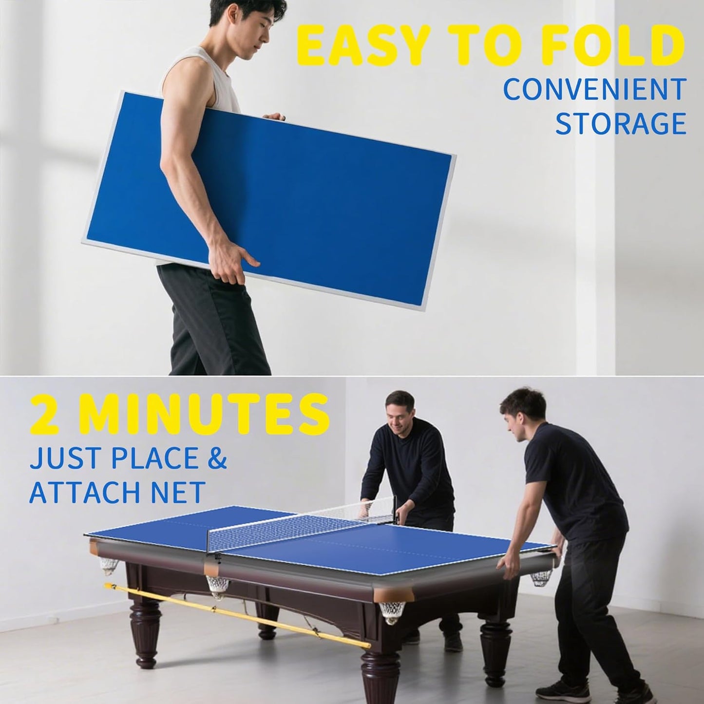Ping Pong Table Top - 8x4 FT Foldable Indoor Table Tennis Conversion with Net & Foam Padding | Ideal for Game Rooms