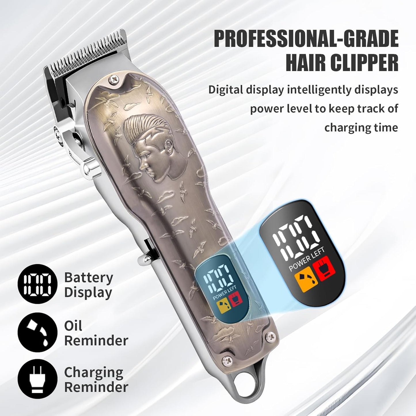 Professional Hair Clipper Set - Cordless T-Blade Beard Trimmer & Sideburn Trimmer | Antique Bronze