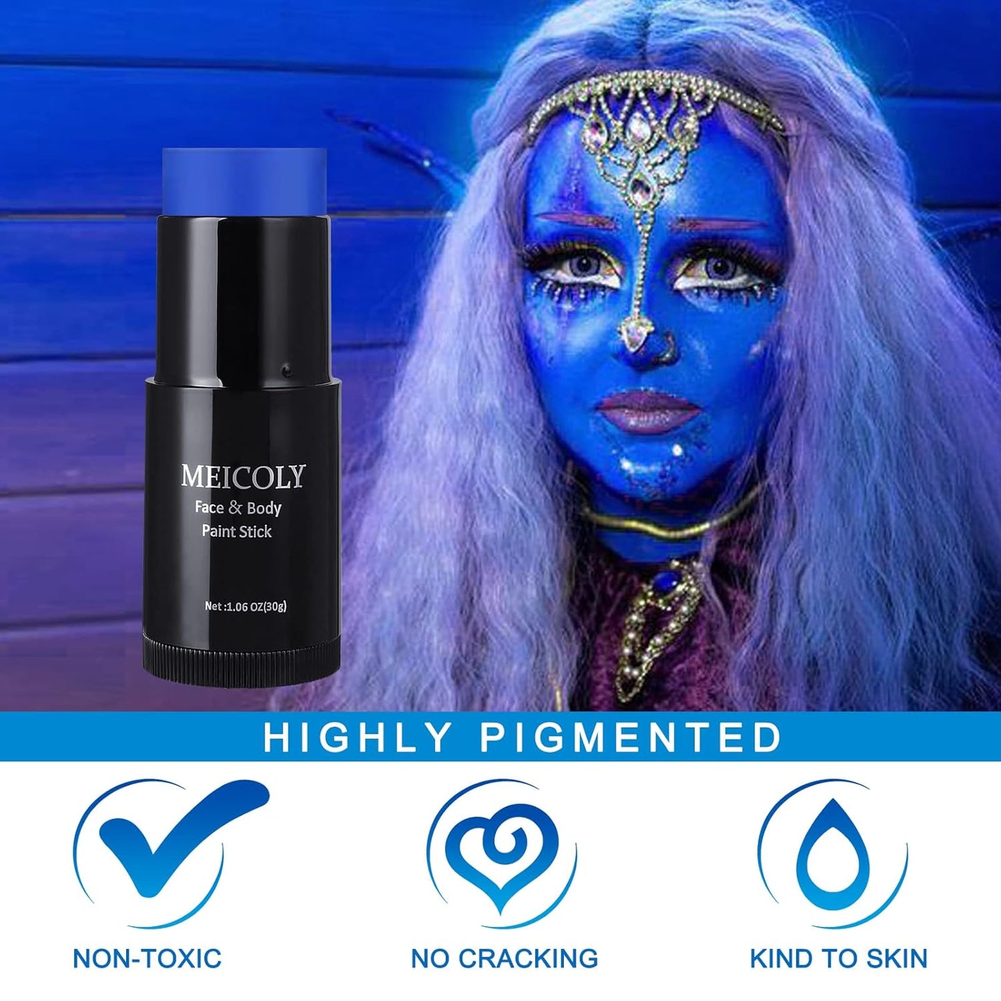 Royal Blue Face Body Paint Stick - Waterproof Clown Makeup for Halloween | 1.06 Oz