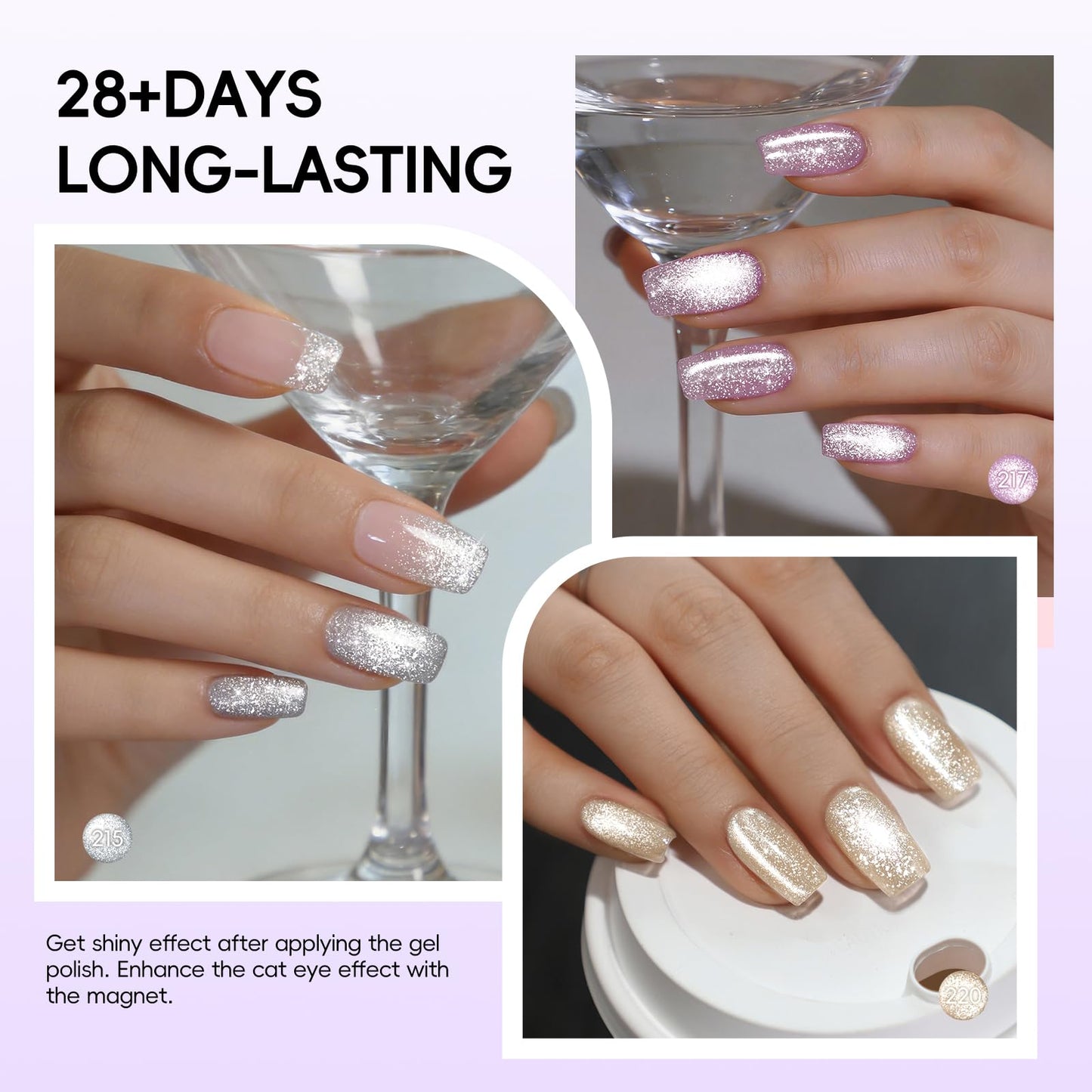 PEACECOLOR Cat Eye Gel Polish Set with Magnet, 6 Colors 10ML Nude White Milkly Sheer Colors Magnetic Nail Polish Salon DIY at Home