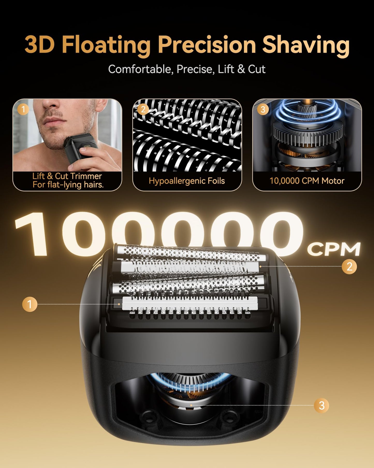 EchoByte Full Metal Electric Foil Shaver for Men: 4 Floating Blades, IPX7 Waterproof Wet & Dry Mini Razor, 120-Min Runtime USB-C Rechargeable, Quiet Travel Groomer with LED Display (Space Black)