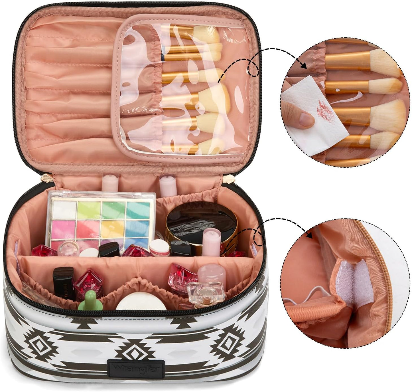Travel Makeup Bag Set - Large Cosmetic Organizer with Brush Holder | Portable Toiletry Bag for Women - Aztec Design