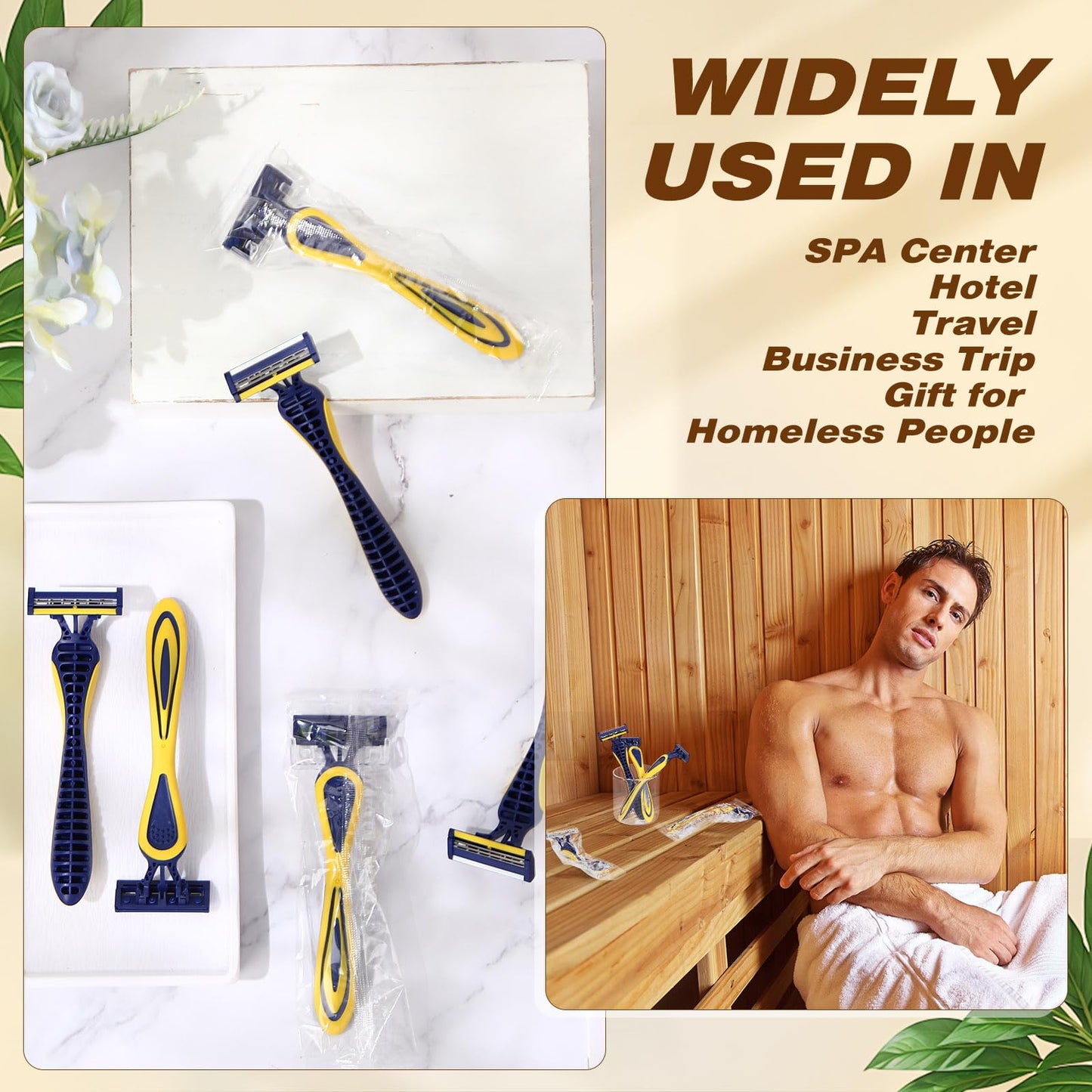 Leriton 80 Pcs Men's Disposable Razors Bulk 3 blade Disposable Razors Set Sensitive Skin Razor for Men Travel Razors Disposable Head Razor for Hotel Saunas Spa Donations Collective Use Daily