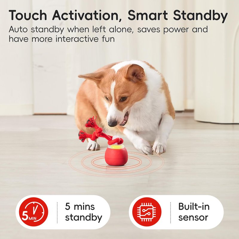 Potaroma Interactive Dog Ball Toys Touch Activated, Rechargeable, Squeaky Dog Toy, Moving Ball for Pup with Rope for Medium Small Dogs Puppy Dark Red