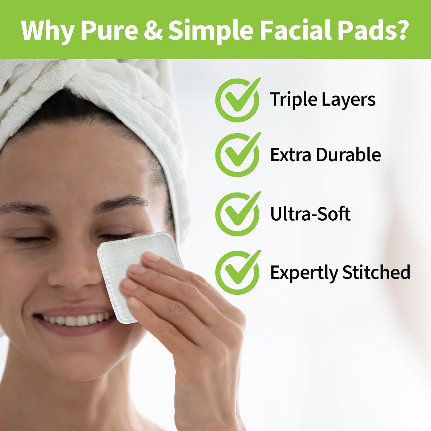 Premium XL Facial Pads - Triple Layered Ultra Soft Disposable Makeup Remover | 100% Vegan, 60-Count