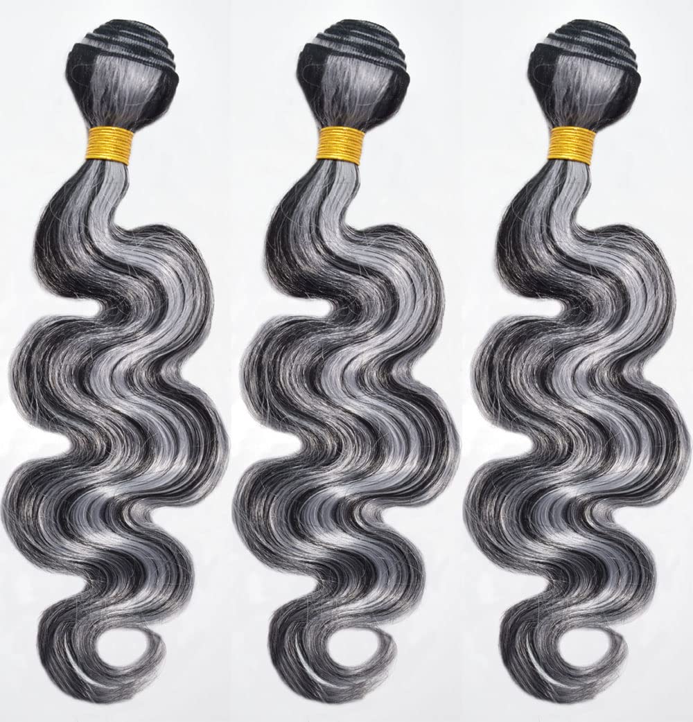 HeioWuio P4/Grey Body Wave Hair Bundles Brazilian Remy Extensions Ombre Tow Tone Weaves Real Unprocessed Virgin Hair Brown And Grey 28 Inch