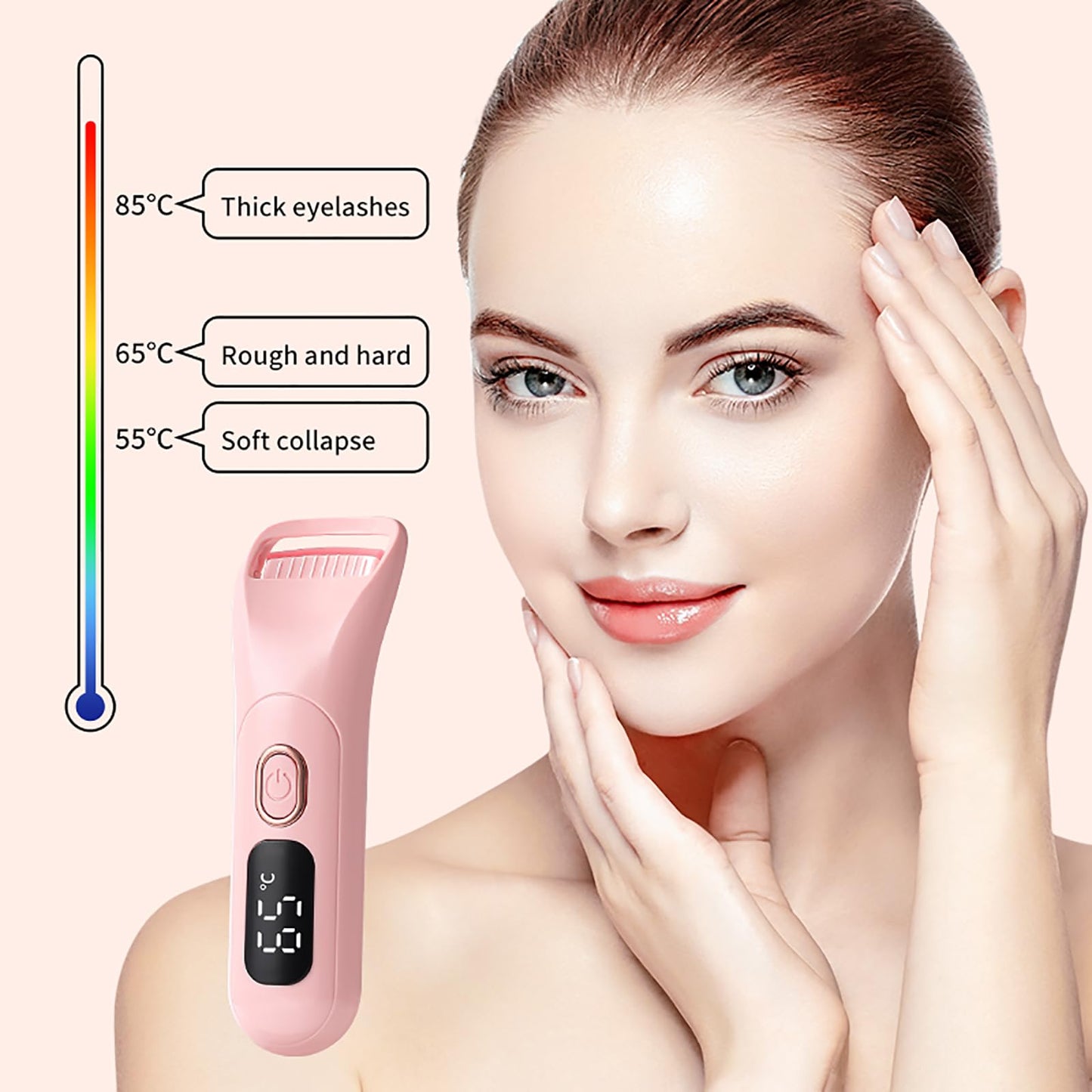 Heated Eyelash Curlers, Rechargeable Electric Eyelash Curler with Dual-Arc Design & 3 Adjustable Temperature - Safe Gentle Heated Lash Curler for Natural Curl Perfect Fit for Women(Pink B)