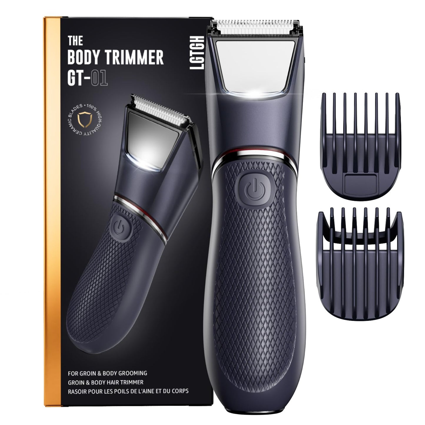 Body Trimmer for Men: Pubic Hair Trimmer with Mirror & LED Light - IPX7 Waterproof Wet or Dry Use for Chest/Back/Groin -Ceramic Blades & Travel Lock - No Nicks/Cuts Ball Shaver