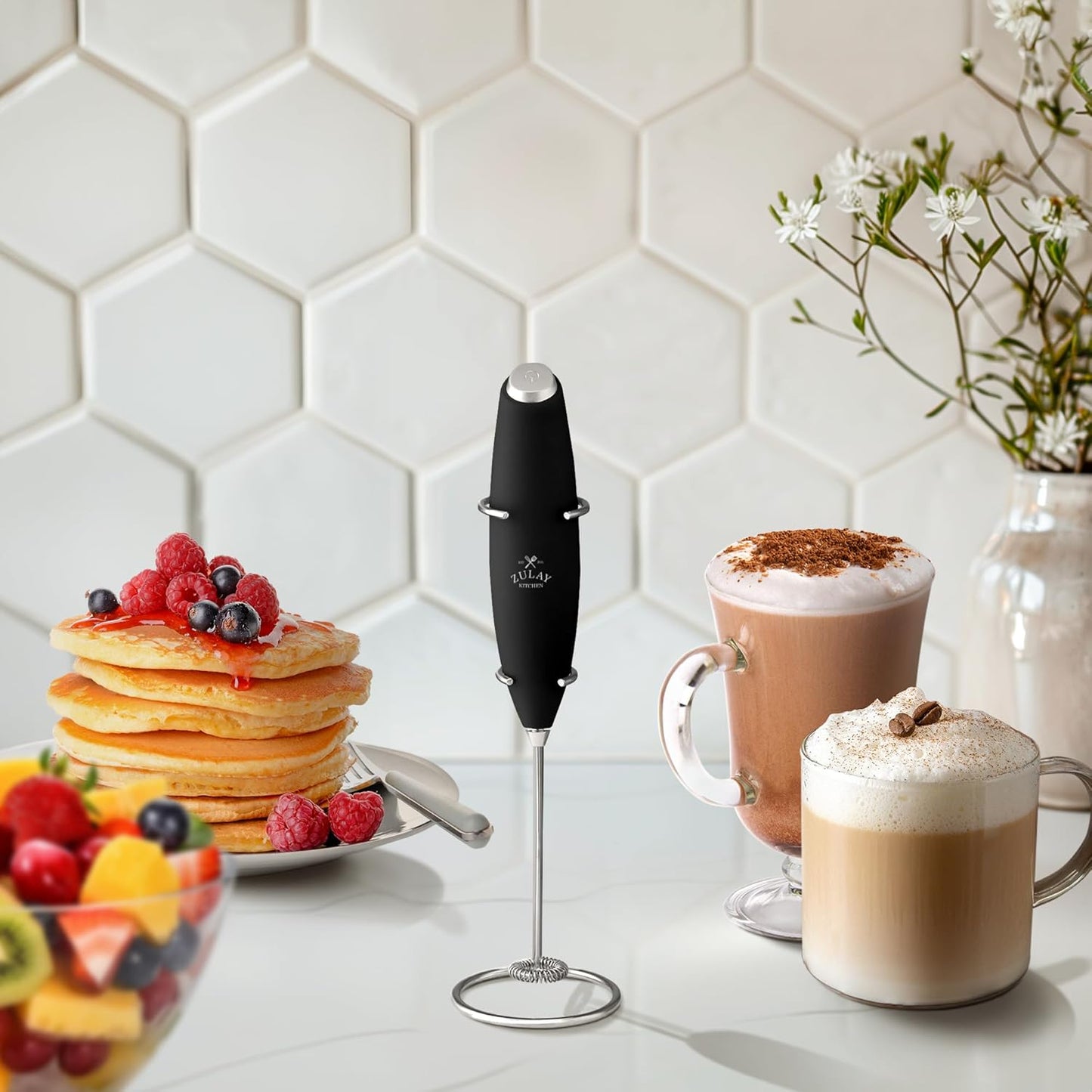 Zulay Kitchen Milk Frother Wand - Ultra Fast Electric Whisk for Coffee, Lattes & Matcha - Black
