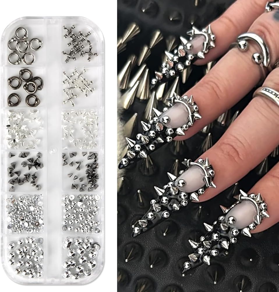 3D Star Nail Art Charms - Gold Metallic Studs & Rhinestones | Mixed Styles for DIY Manicure Supplies