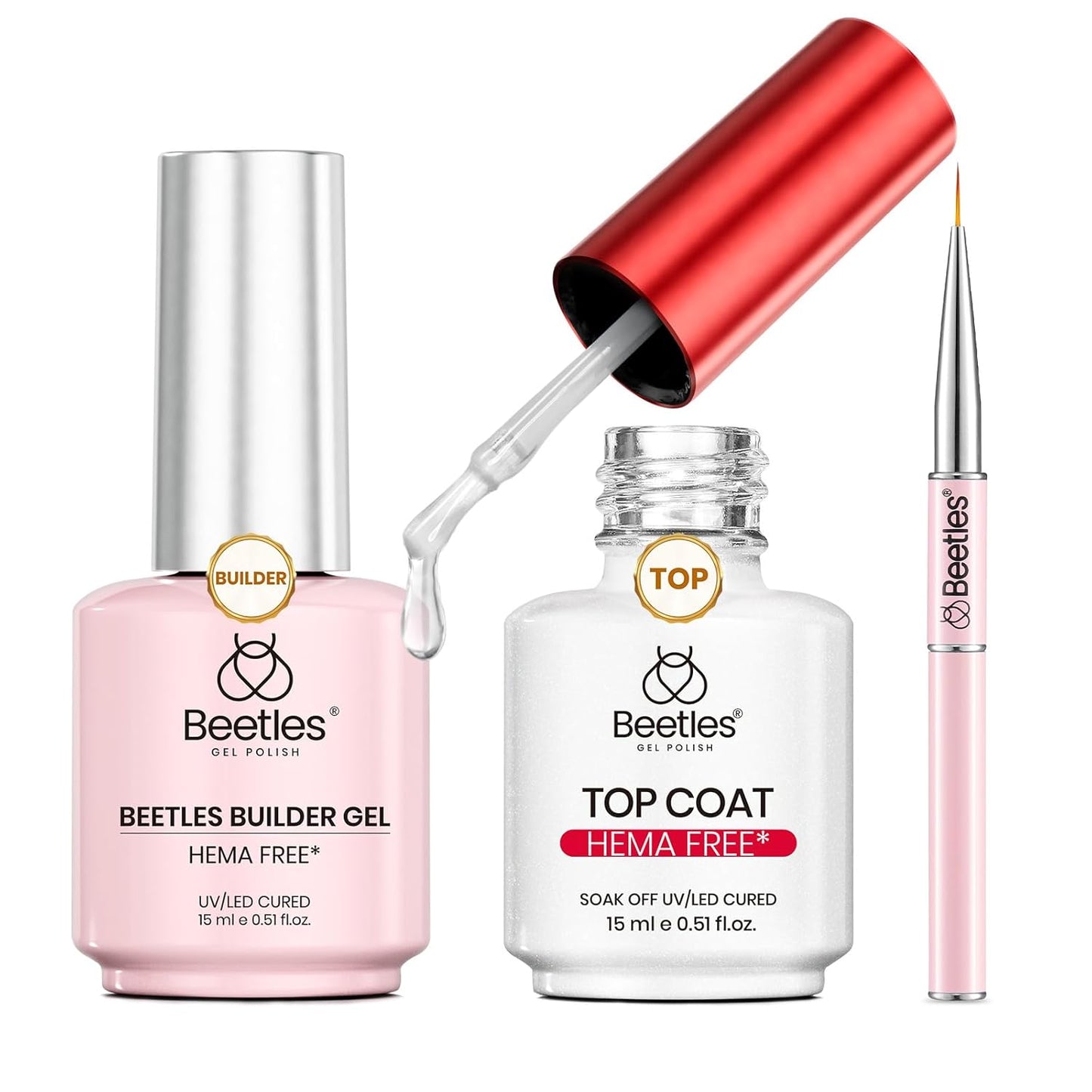 Beetles Gel Base and Top Coat Set - 15ml | Extra Glossy Finish, Acid & Hema Free Nail Prep Bond