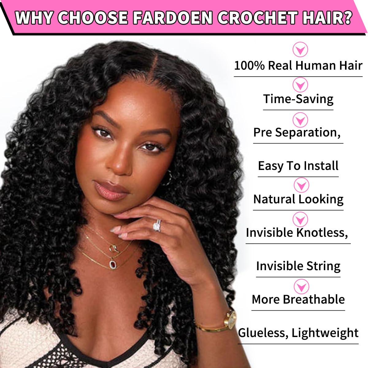 Human Crochet Hair for Black Women - 20 Inch Burmese Curly Pre-Looped | Natural Black, Reusable Bundles
