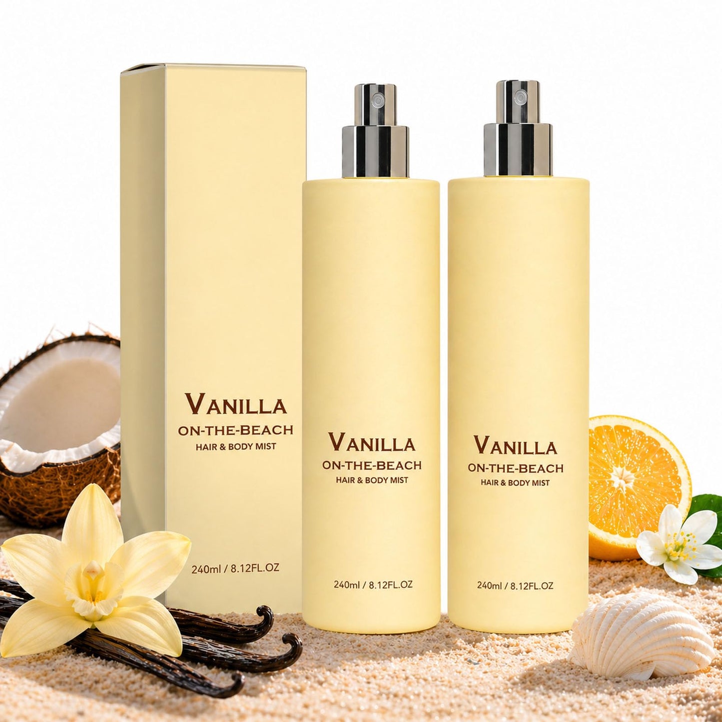 Vanilla on the Beach Hair and Body Mist, Warm Vanilla Coconut Fragrance Spray, Natural Vanillas & Beachscent, Long-Lasting Fresh Fragrance (2Pcs)