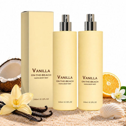 Vanilla on the Beach Hair and Body Mist, Warm Vanilla Coconut Fragrance Spray, Natural Vanillas & Beachscent, Long-Lasting Fresh Fragrance (2Pcs)