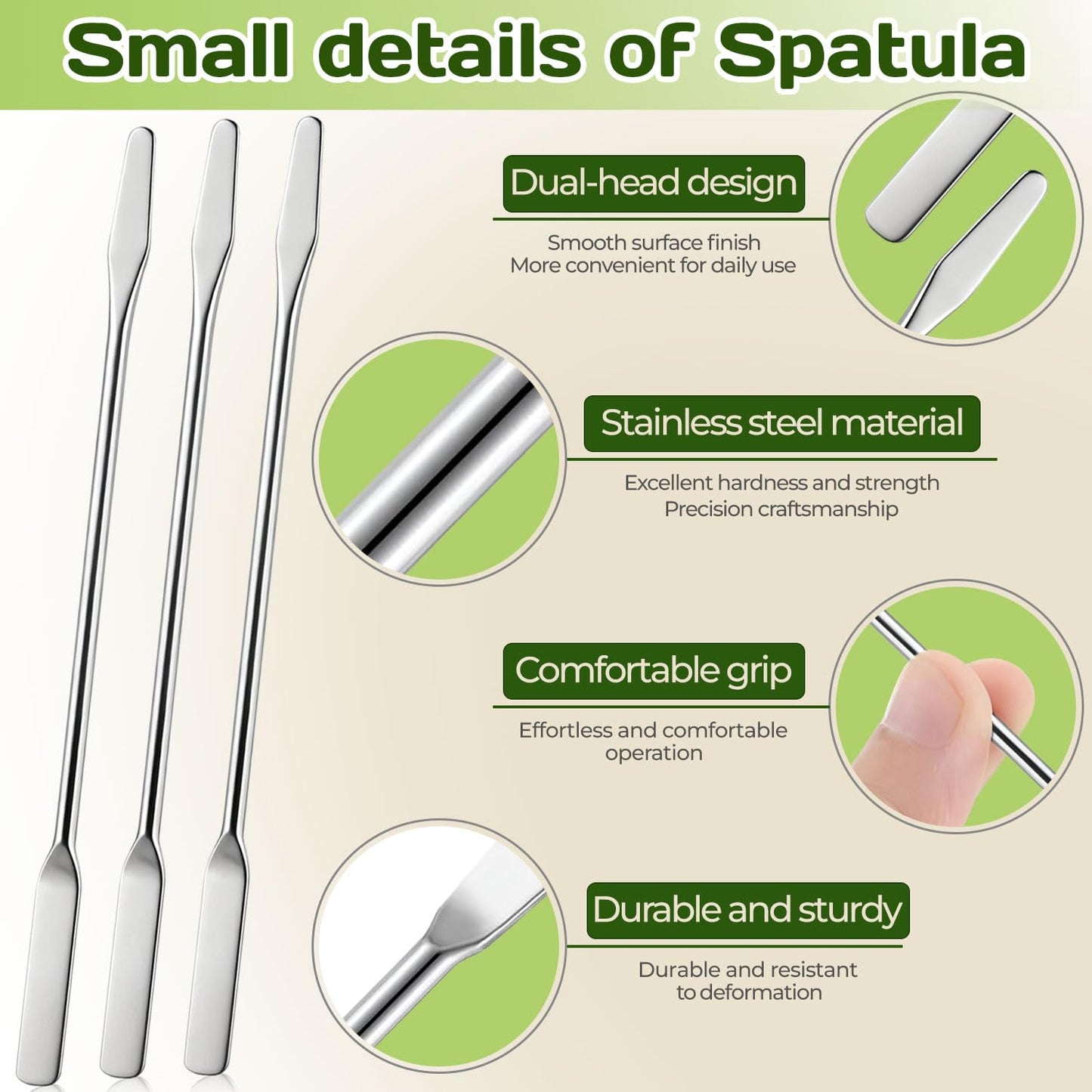 Stainless Steel Lab Spatula Set - Double-Ended Micro Spatulas for Mixing Cosmetics | 3 Pieces
