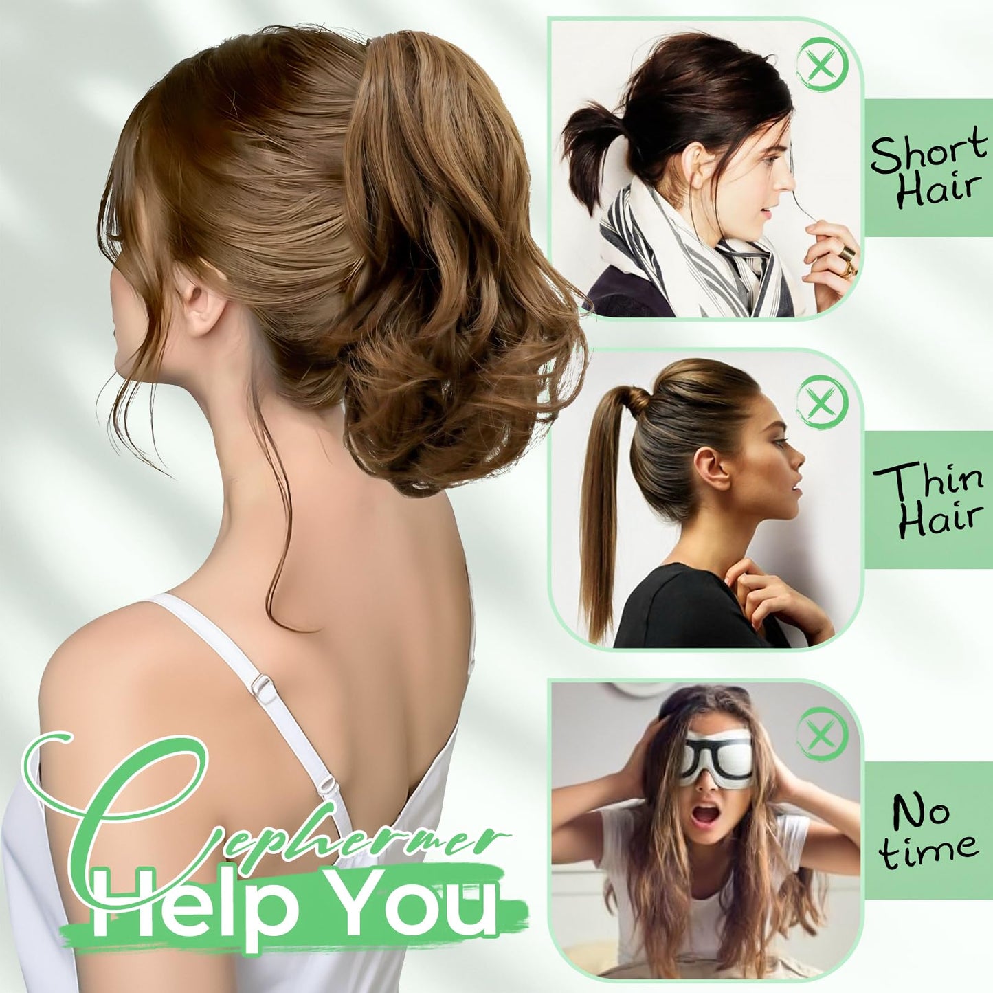 Cephermer Ponytail Extension 10" Claw Clip Short Wavy Pony Tails Copper Red Natural Looking Synthetic Hairpiece for Women