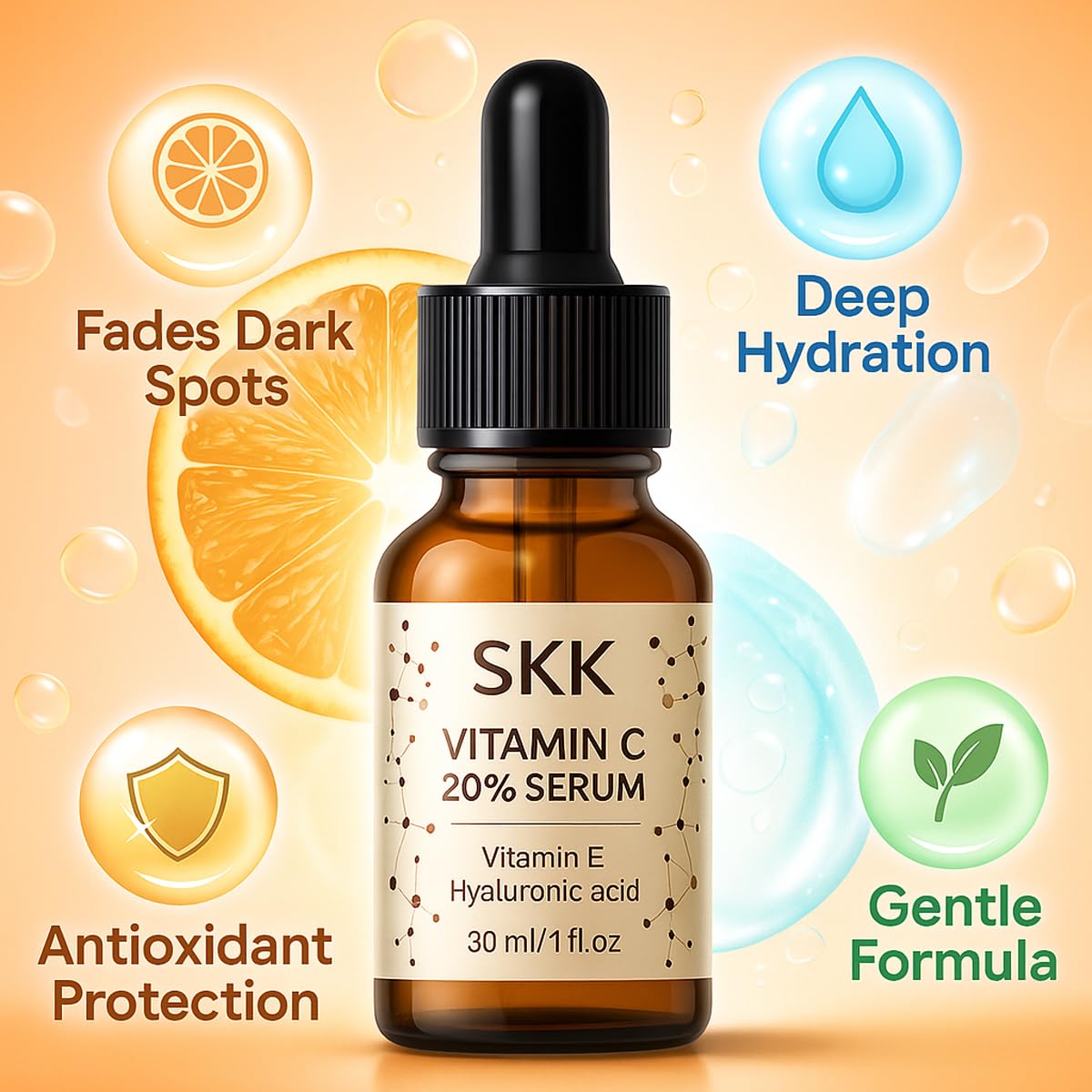 Vitamin C Face Serum 20% - Brightening & Hydrating with Hyaluronic Acid | Reduces Dark Spots, Fine Lines, Wrinkles