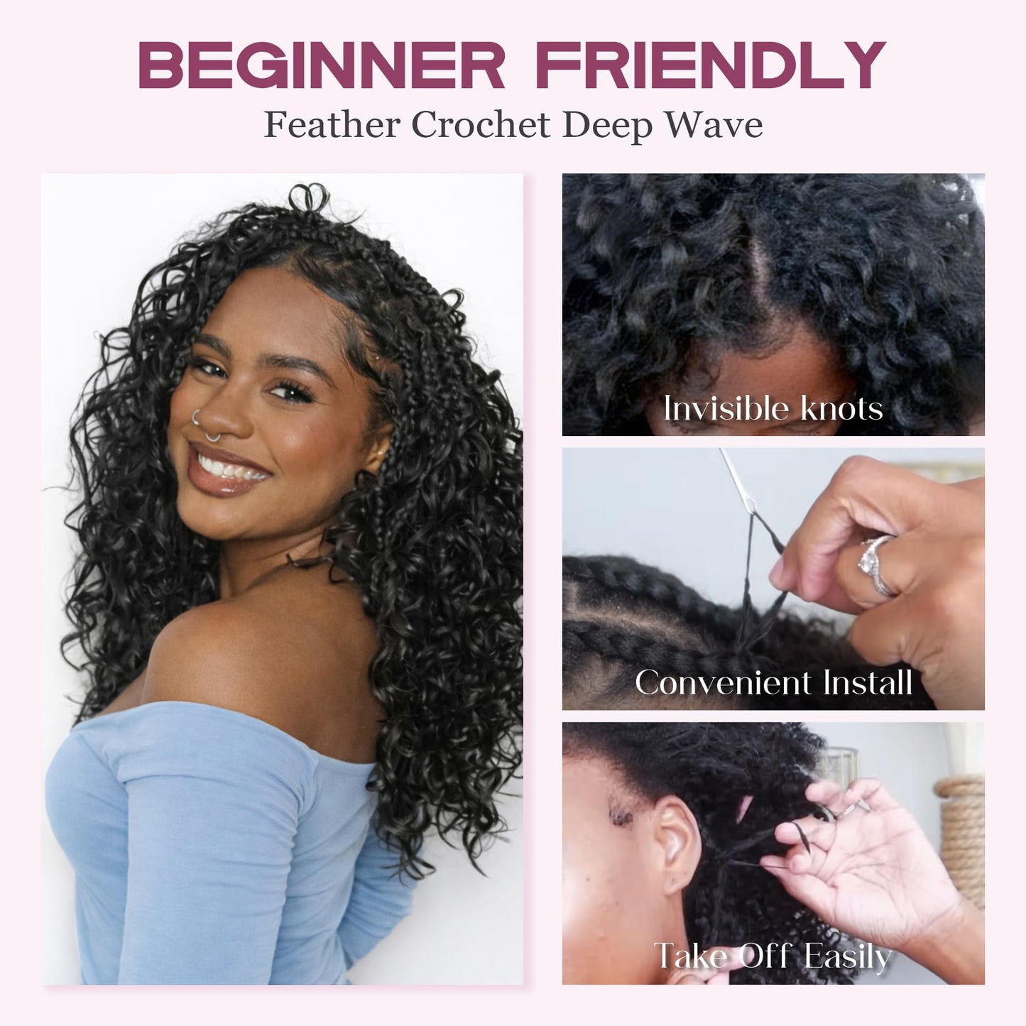 Feather Crochet Hair For Black Women, 100 Strands 120g Synthetic Deep Wave Pre-Separated Crochet Hair for Miracle Knots,Invisible Burmese Curly Hair Extensions (T30#, 12 Inch(200Strands))