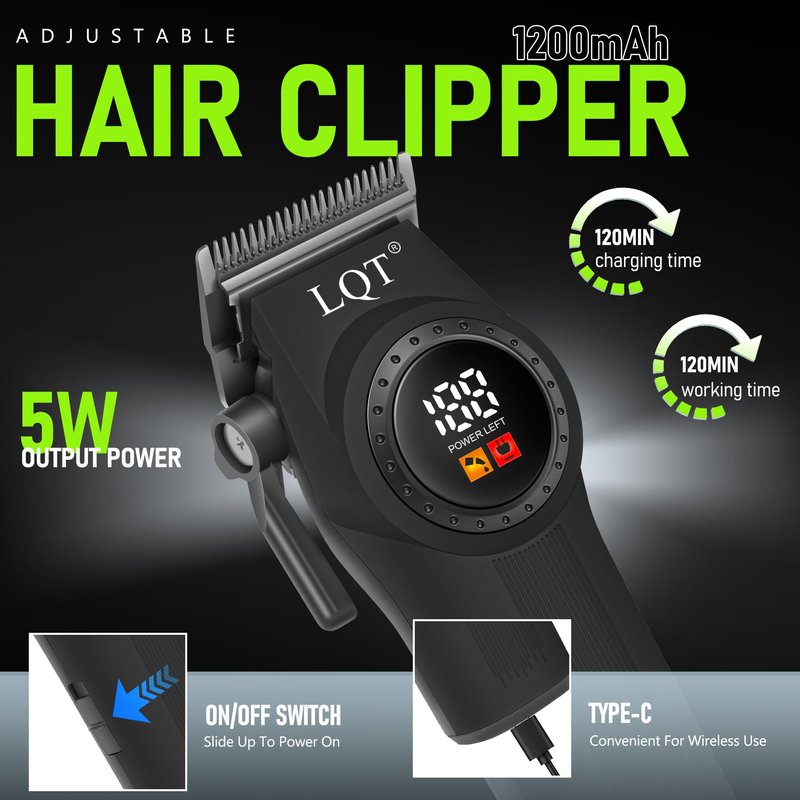 LQT Hair Clippers Professional Cordless for Men, Barber Clippers for Hair Cutting Kit, Wireless LCD Display Hair Trimmers Set, Rechargeable Haircut Machine Gifts for Family