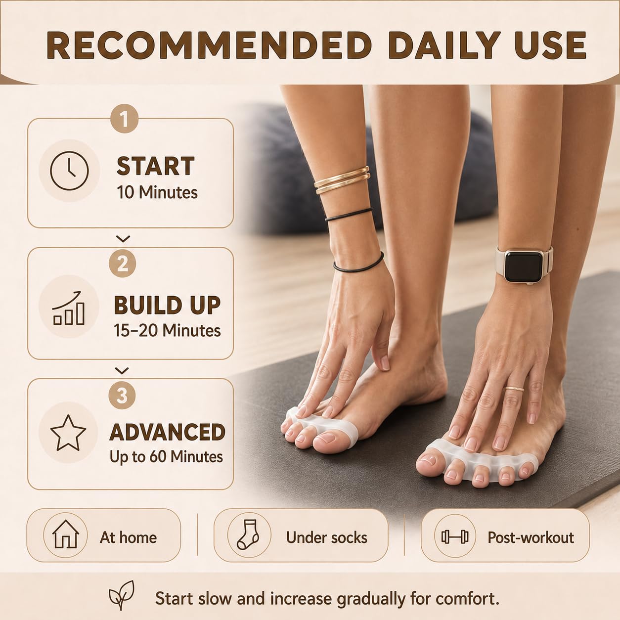 Toe Spacers for Women and Men, Bunion Corrector, Hammertoe Straightener and Plantar Fasciitis Relief, Latex-Free Medical-Grade Silicone Toe Separators for Yoga and Running, 2 Pairs in Wooden Gift Box