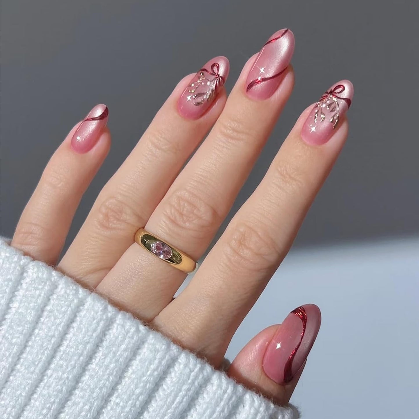 Press On Nails - Short Almond French Tip with Blue 3D Flowers | Glossy Acrylic Beach Designs for Women