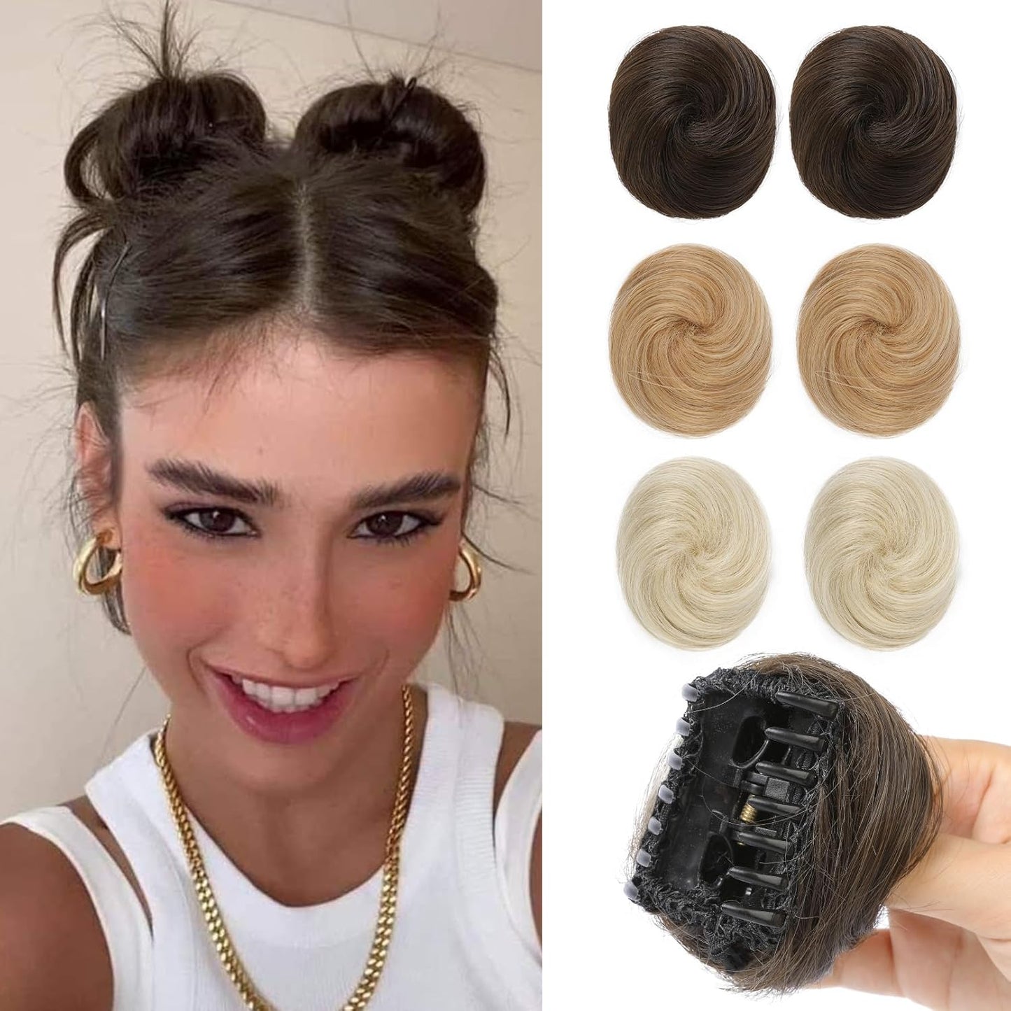 Mini Claw Clip Hair Bun Extensions - 2 PCS Messy & Cat Ears Updo Accessories | Golden Blonde Mix