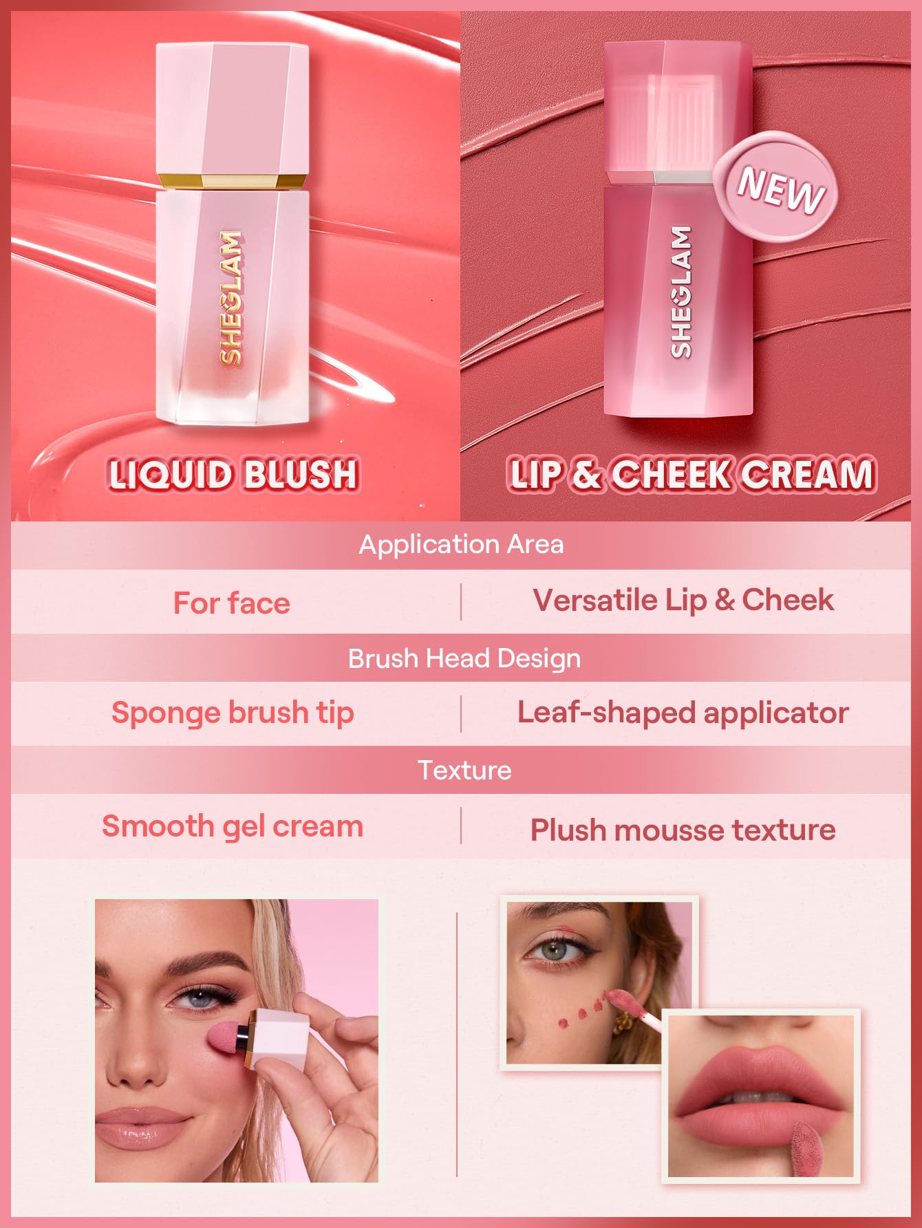 SHEGLAM Air Plush Lip & Cheek Cream Long-lasting Multi-Use Liquid Blush & Lip Stain-027 On Air