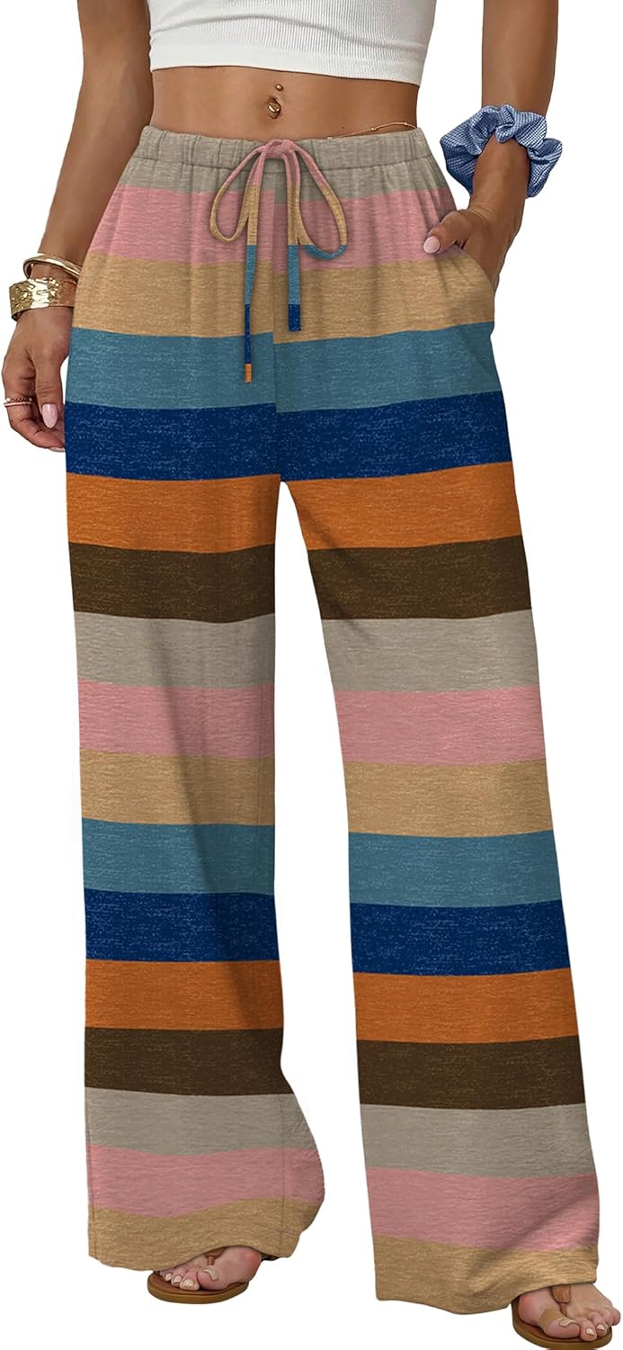 Wide Leg Pants for Women - Flowy Palazzo Trousers with Drawstring & Pockets | Summer Beach Vacation Wear