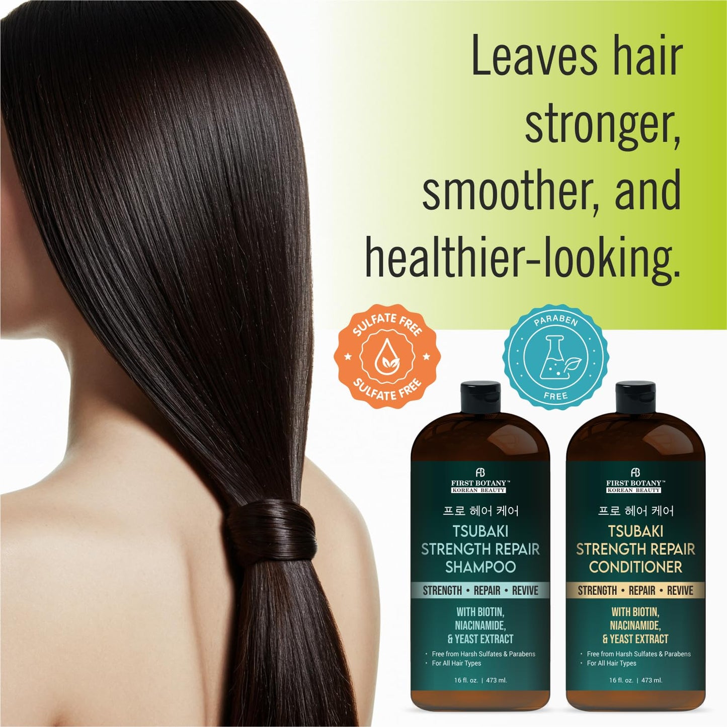 Tsubaki Strength Repair Shampoo & Conditioner Set – With Tsubaki, Biotin, Niacinamide & Yeast Extract - Revives Damaged Hair Promotes Hair growth – Sulfate & Paraben Free for All Hair Types 16 fl oz