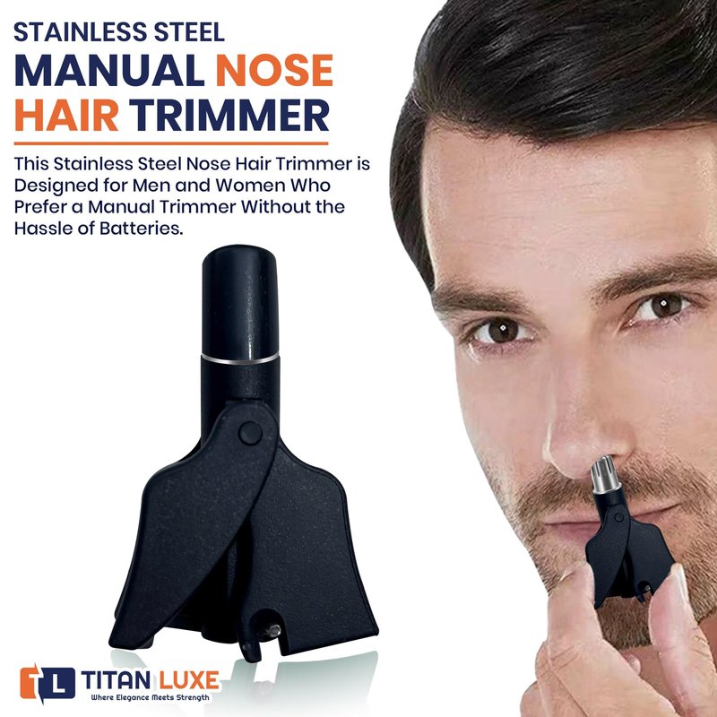 Titan Luxe Stainless Steel Hair Trimmer for Men and Women | Manual Nose and Ear Hair Trimmer | Nose Clippers, 360° Rotating Hair Trimmers | Washable Nose Hair Remover | Black