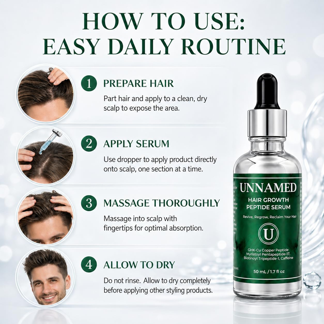 UNNAMED Multi-Peptide Hair Growth Serum for Thicker Fuller Hair – Lightweight Daily Scalp Treatment with Peptides – Non-Greasy, Fragrance Free, Made in USA - Dropper