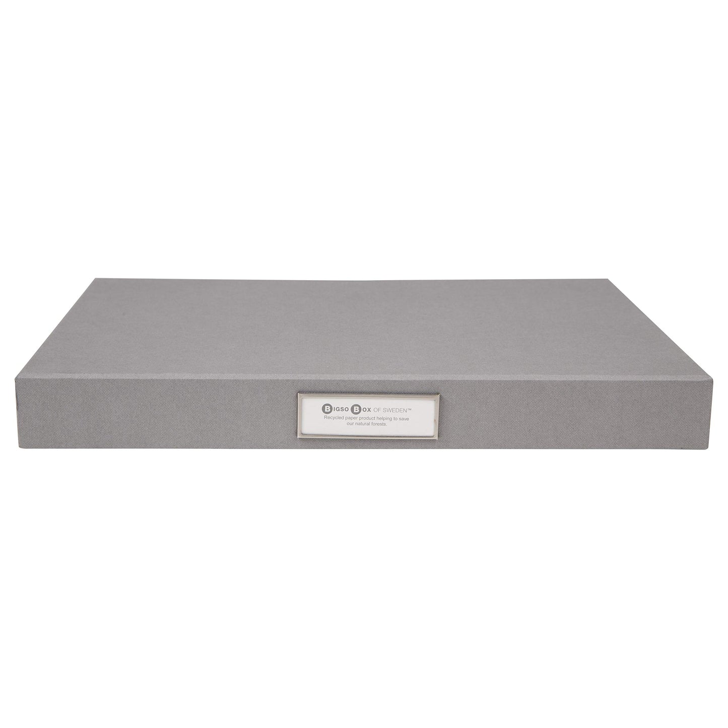 Bigso Sven Fiberboard Classic Hinged Document Box - File Organizer for Important Paperwork - Document Storage Box with Hinged Lid & Metal Label Window - 1.8 in x 13.2 in x 9.3 in - Grey