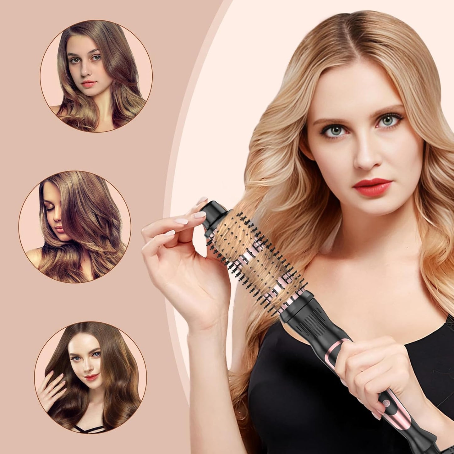 1-Inch Thermal Brush Curling Iron - Volumizing Heated Round Brush with Ceramic Tourmaline | Rose Gold