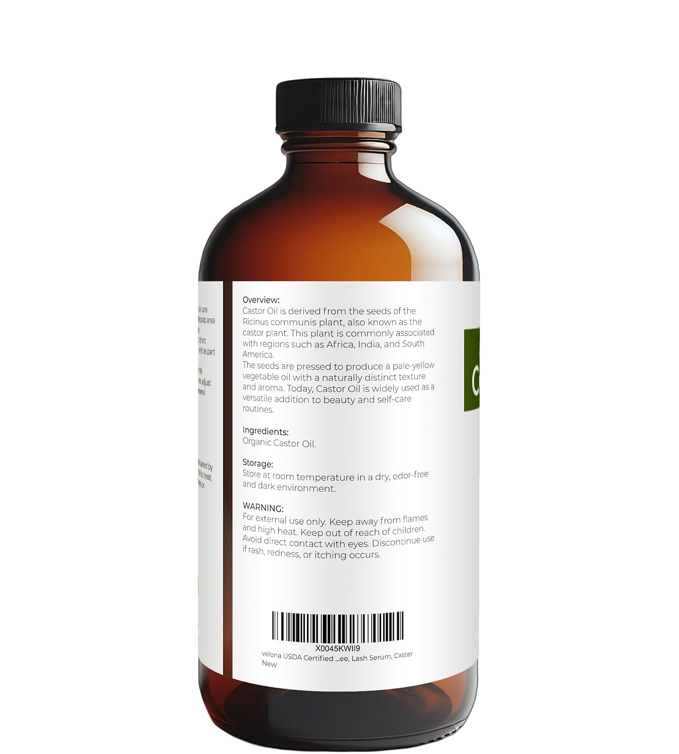 Organic Castor Oil - USDA Certified, Cold-Pressed, Hexane-Free | 16 fl oz Glass Bottle for Eyelash & Eyebrow Growth