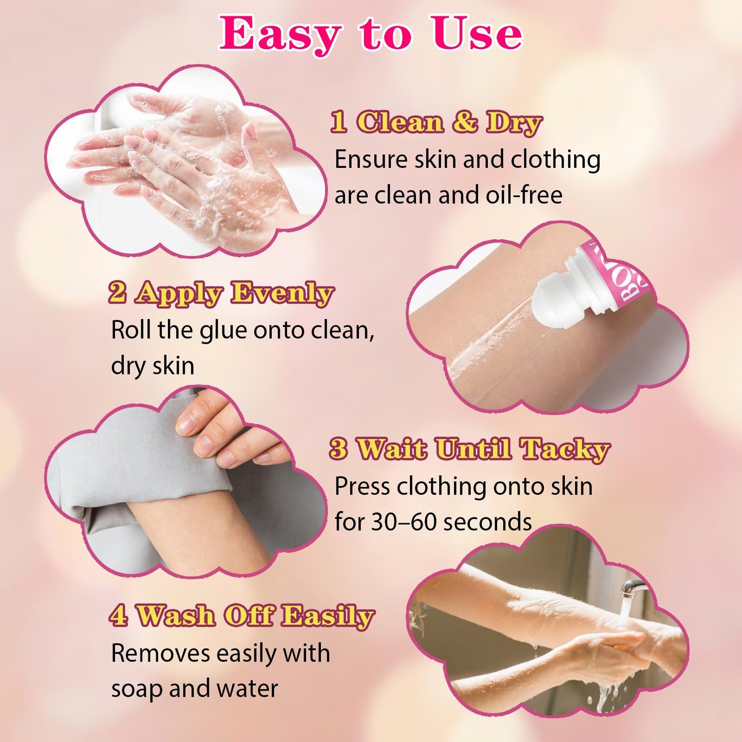 Body Glue for Clothes & Skin 2.54 Oz, Strong Body Adhesive Roll-On, Sweat Resistant & Water Washable, Professional Fashion Glue for Dancers, Butt Glue for Leotards, Wigs, Socks, Bras & Cosplay (75ml)