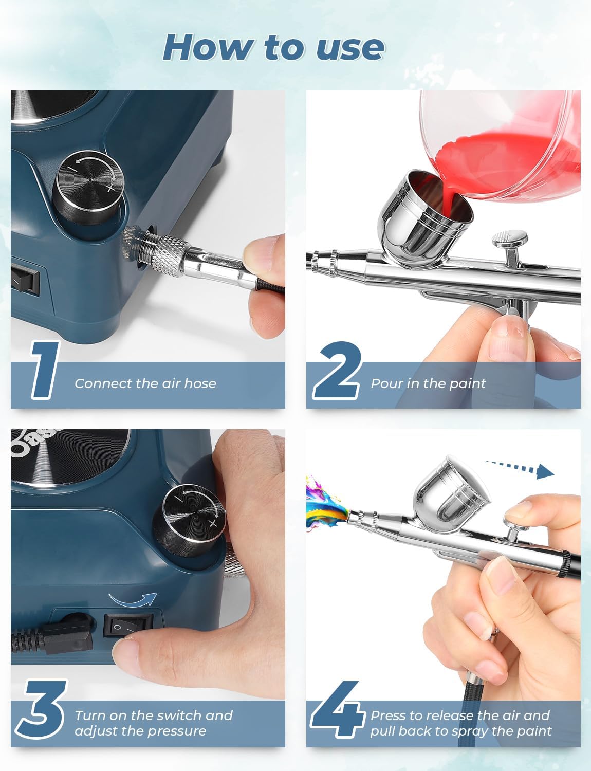 Airbrush Kit - Dual Action Compressor Set with 0.2/0.3/0.5mm Nozzles | 12V DC Plug-In for Nails, Makeup, and Painting