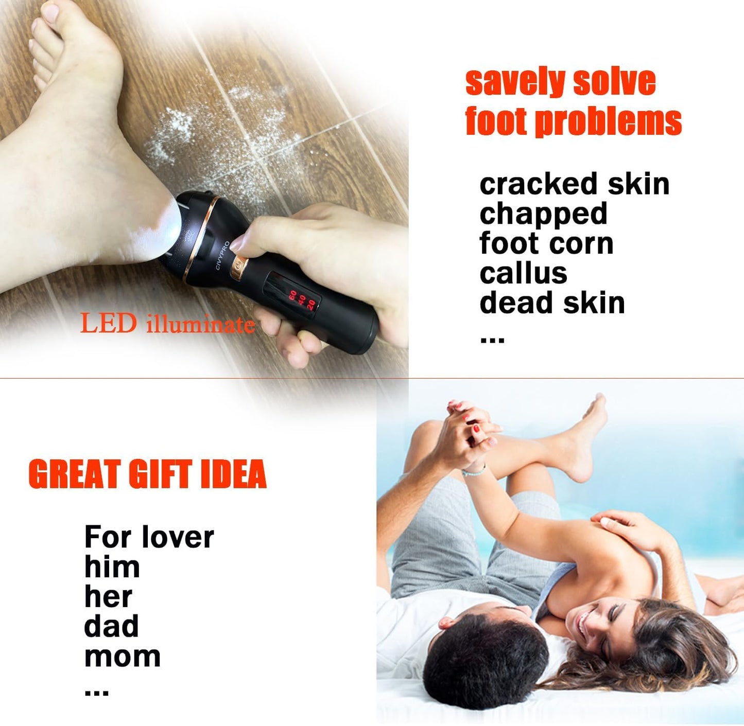 Electric Foot Callus Remover - Rechargeable Waterproof Pedicure Tool | Professional Foot Care Kit (Black)