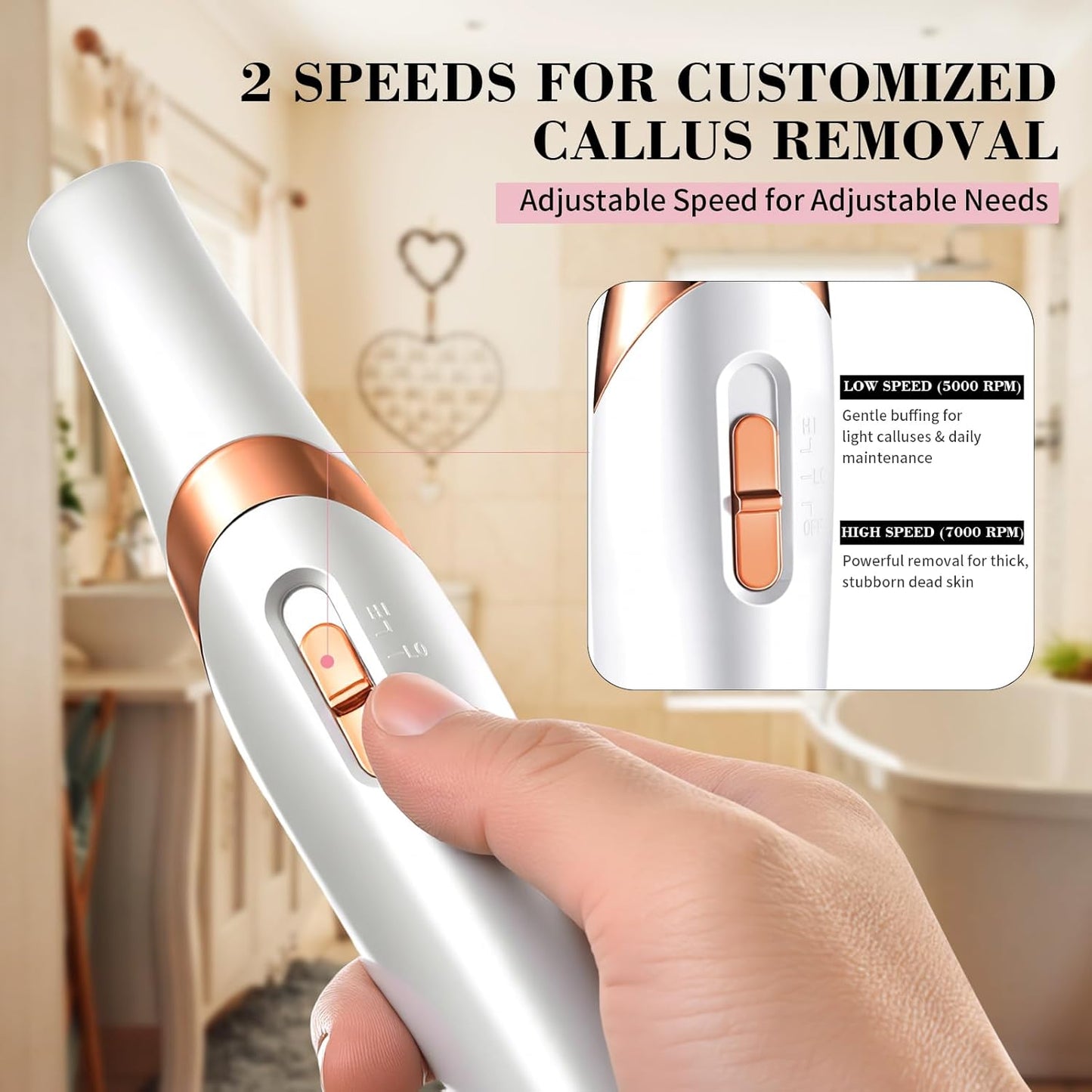 Electric Foot Callus Remover - Dual Roller Heads, 2 Speeds & LED Light | 90-Min Runtime Pedicure Tool