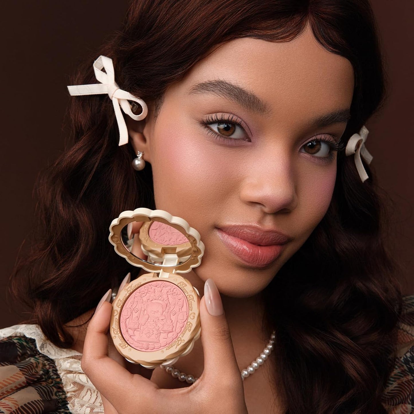 Sweetie Bear Collection Silk Satin Blush - Talc-Free Rose Pink Powder, Highly Pigmented & Buildable | 01 Shimmer Soufflé