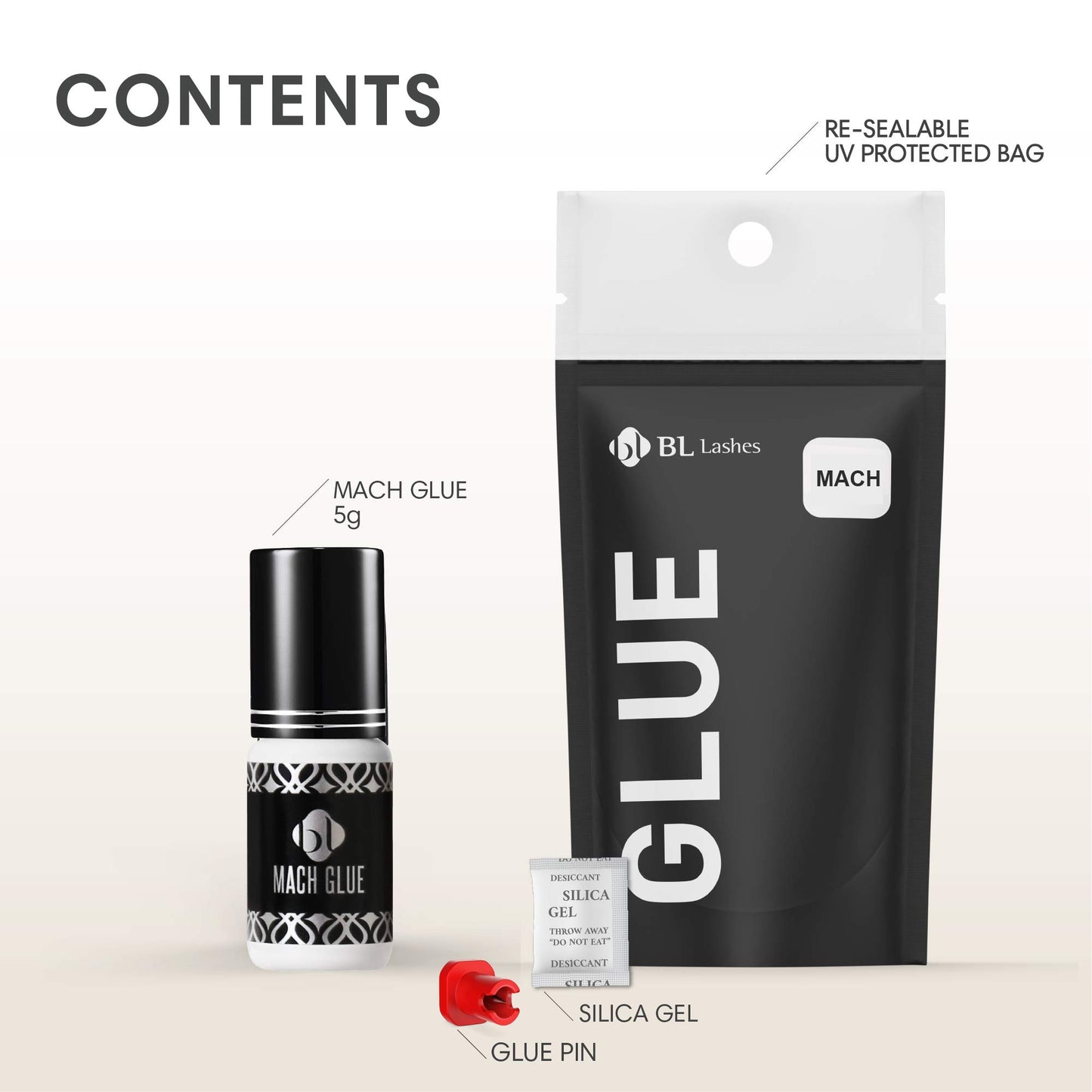 BL Lashes Mach Glue | Lash Glue for Lash Extensions, Quick Drying Within 1-2 Sec, Up to 7 Weeks Long-Lasting Lash Retention, Low Viscosity, Black Adhesive for Professional Supplies (5g)